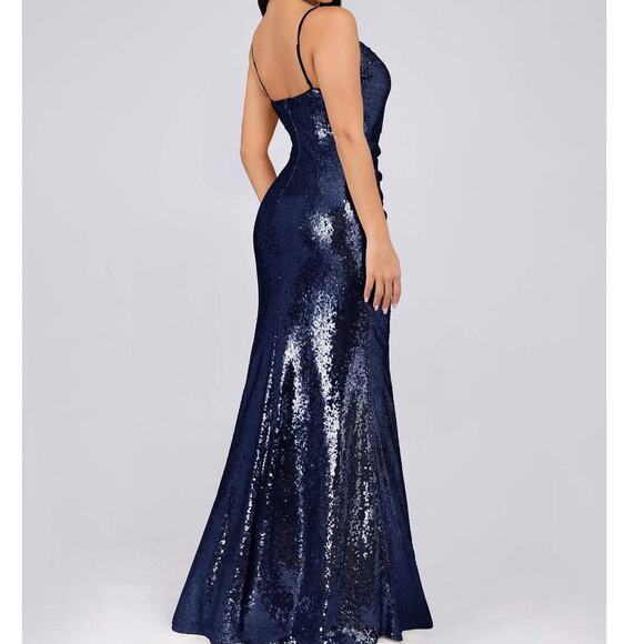 Ever Pretty Navy Blue Sexy Spaghetti Straps Fishtail Sequin Evening Gown US 16 - Picture 7 of 12